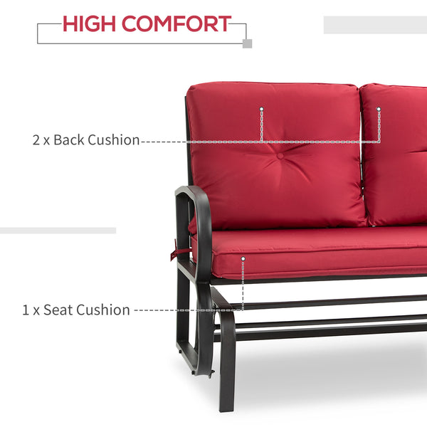 Fauteuil à bascule 2 places avec structure en acier et coussins, rouge