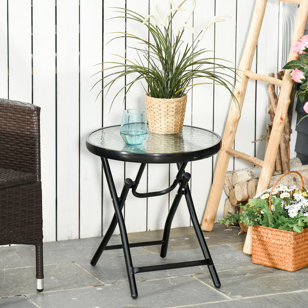Table de patio ronde pliante avec plateau en verre trempé