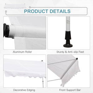 10x5ft Manual Retractable Awning, Patio Sun Shade Canopy Shelter with 5.6-9.2ft Support Pole, Water Resistant UV Protector, for Window, Door, Porch, Deck, White