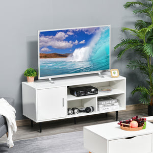 Meuble TV moderne pour téléviseurs jusqu'à 60 pouces avec étagère de rangement, blanc