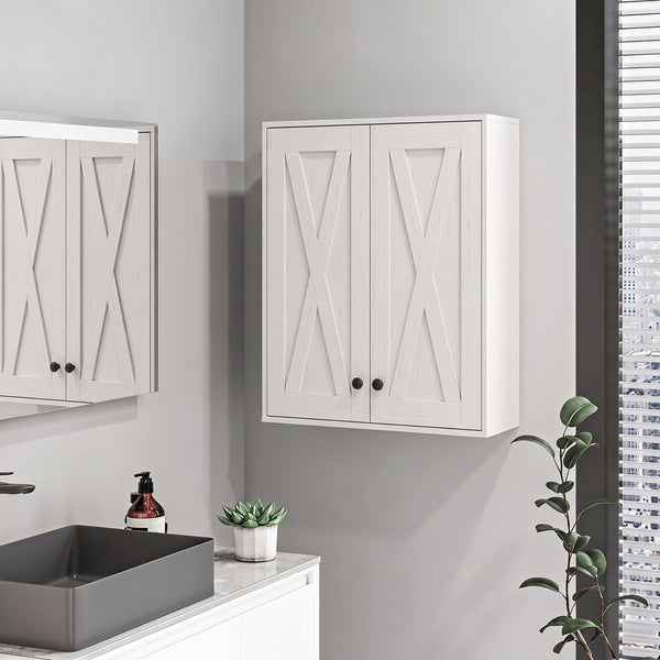 Armoire murale de salle de bain avec 2 portes et tablettes ajustables, blanc