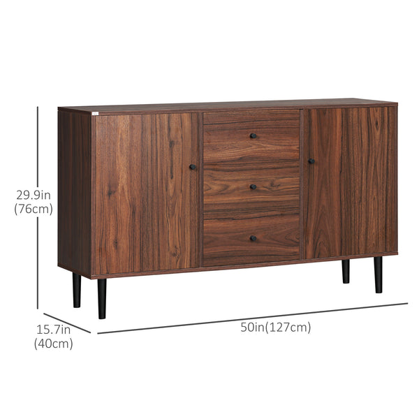 Buffet de cuisine avec 2 placards, 3 tiroirs et étagères réglables, couleur marron rustique