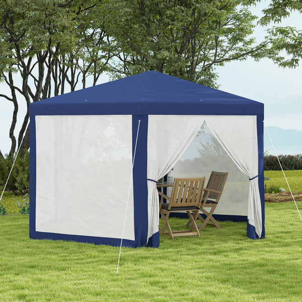 Hexagon Party Tent, Patio Gazebo with Netting Mesh, Blue