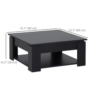 Table basse simple et moderne à 2 niveaux avec étagère inférieure pour salon, noire