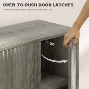 Modern light gray buffet with fluted drawers and adjustable shelves