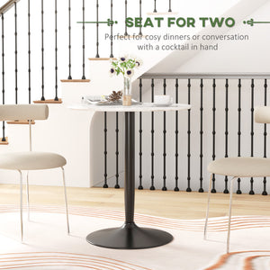 Table de cuisine moderne pour 2 personnes, ronde avec piètement en acier, marbre blanc