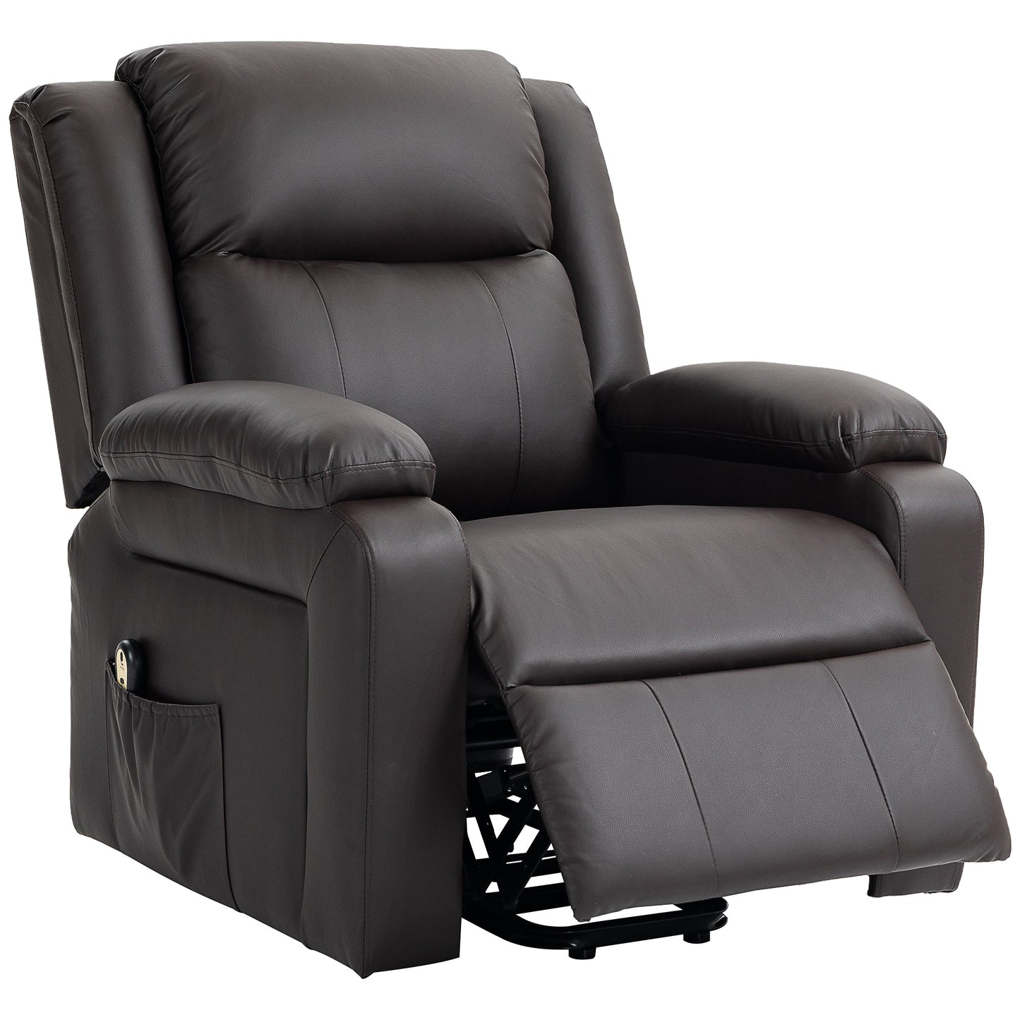 Fauteuil releveur électrique en cuir synthétique avec télécommande, poches latérales, montage rapide, marron