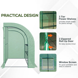 Lean-to greenhouse with 2 zippered doors, green