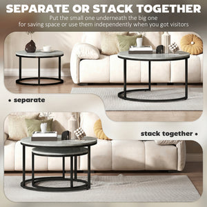 Ensemble de 2 tables basses gigognes avec plateaux effet marbre – Marbre gris