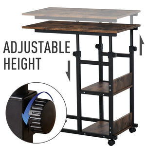 Bureau debout mobile à hauteur réglable avec roulettes, marron rustique