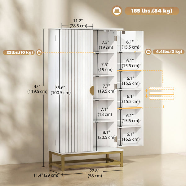 47" Kitchen Pantry Cabinet, Freestanding Kitchen Storage Cabinet with 12 Door Shelves and Adjustable Shelves, White