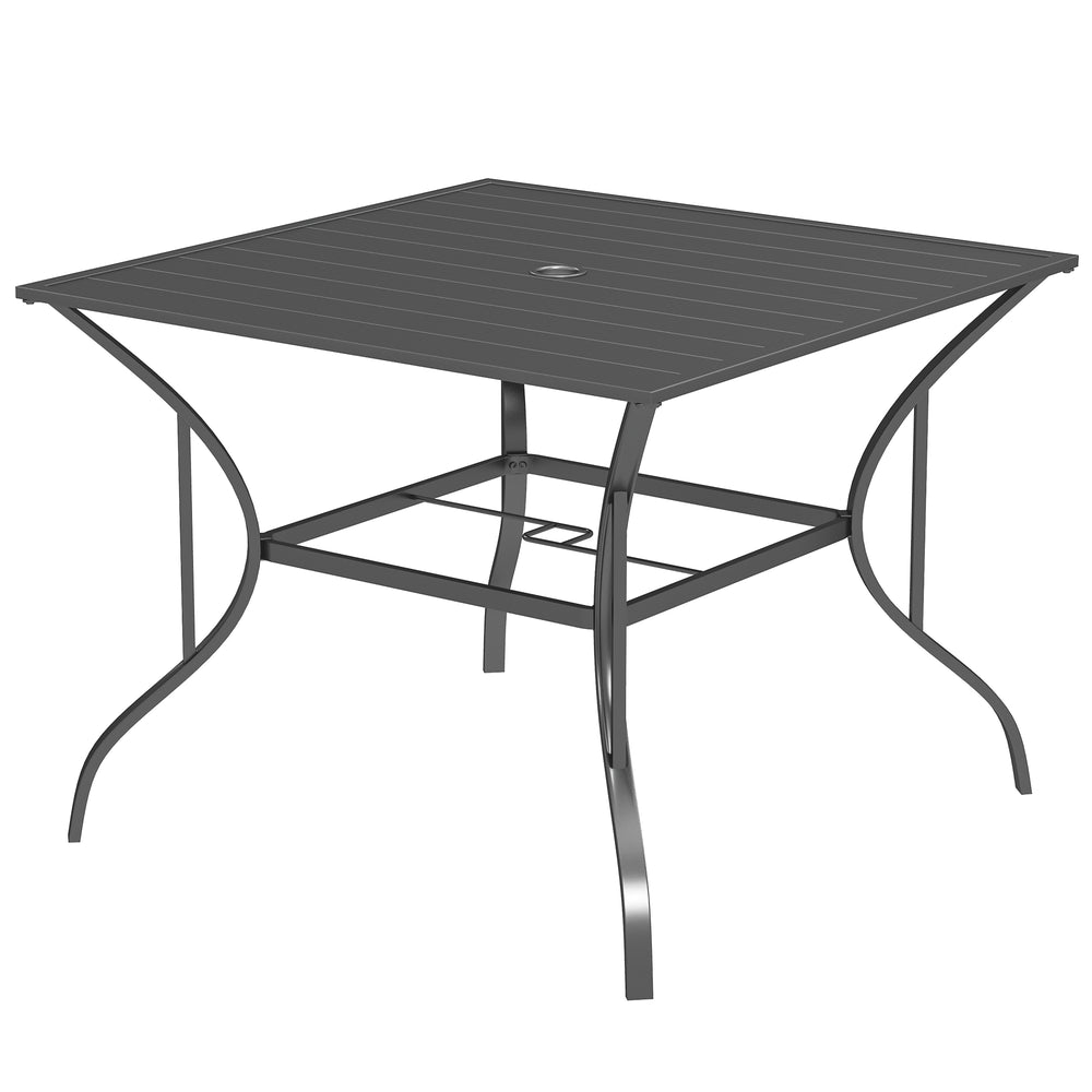 Table de jardin carrée avec trou pour parasol, gris foncé