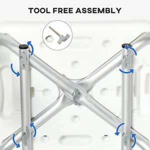 Adjustable shower chair with armrests and backrest