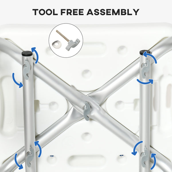 Adjustable shower chair with armrests and backrest