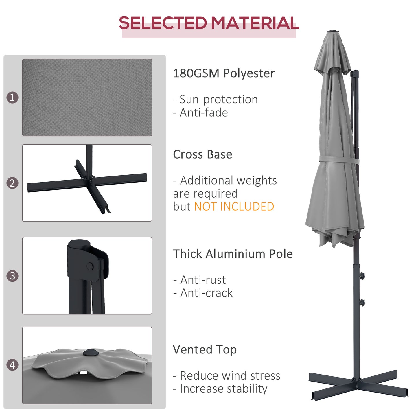 Outsunny Sunshade Sanctuary: 10FT Offset Cantilever Umbrella with 360° Rotating Aluminum Frame, Crank Lift 8 Ribs Cross Base Gray |