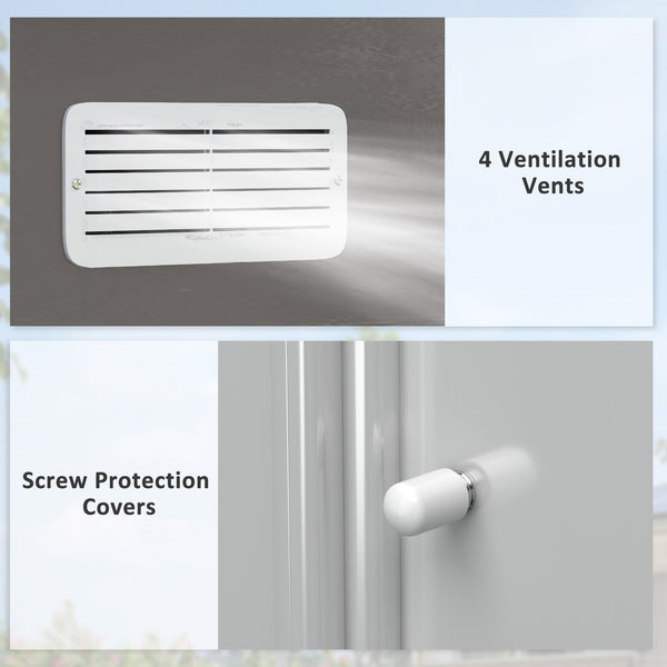 Abri de jardin ventilé en acier galvanisé avec double porte et kit de fondation, gris