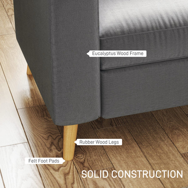 Sectional Sofa with Reversible Chaise Lounge, Wooden Legs for Living Room, Bedroom, Dark Gray