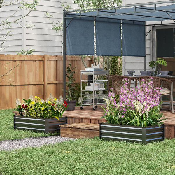 Set of 2 galvanized raised planters, grey