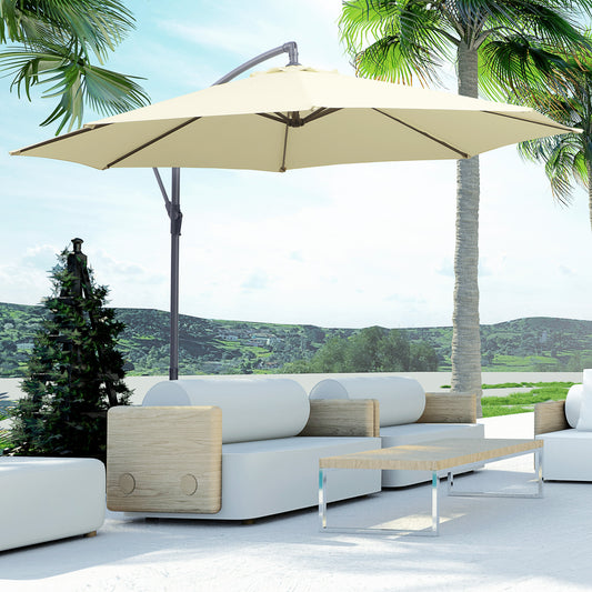 Outsunny 10' Deluxe Cantilever Outdoor Market Umbrella Hanging Banana Umbrella Offset Sunshade Crank Handle Cross Base Beige