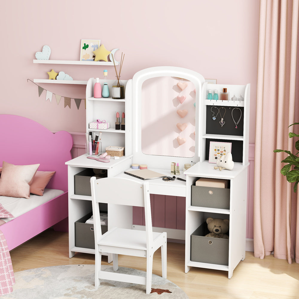 Ensemble coiffeuse et chaise avec miroir éclairé, blanc