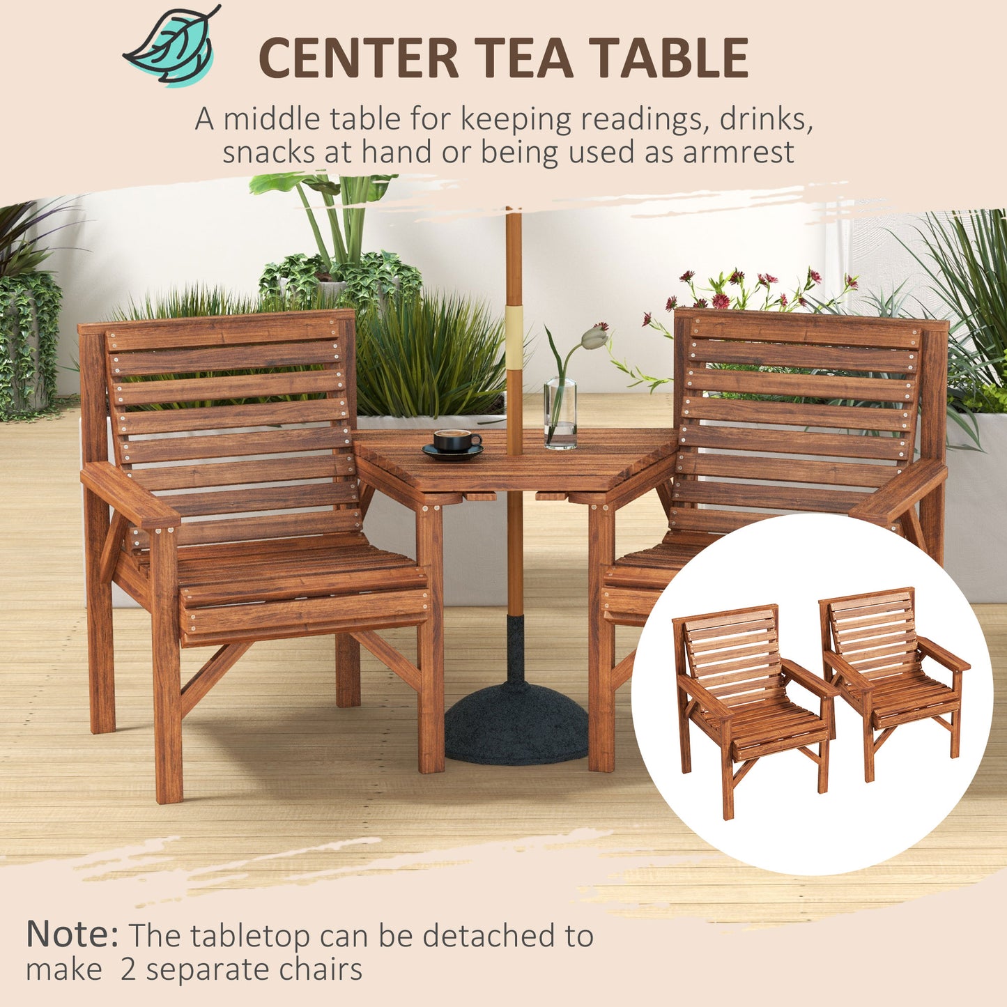 Ensemble de 3 bancs d'extérieur pour jardin et balcon, brun clair