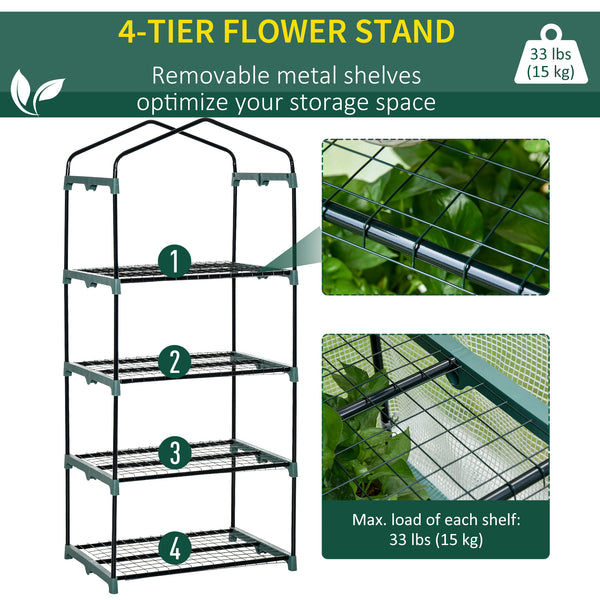 Portable outdoor greenhouse with 4 shelves and steel frame