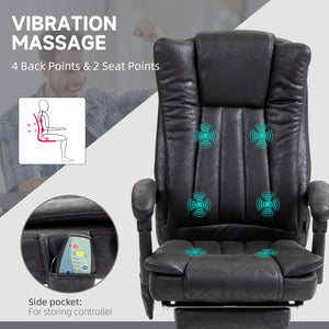 Fauteuil de massage vibrant à 6 points, inclinable en microfibre avec repose-pieds rétractable, noir