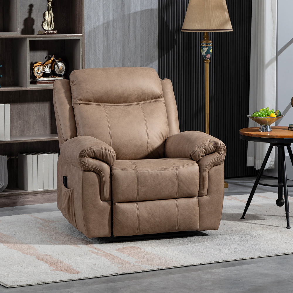 Fauteuil inclinable manuel avec massage par vibrations, poches latérales, en microfibre, marron