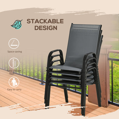 Lot de 4 chaises de salle à manger d'extérieur, robustes et empilables, avec accoudoirs, gris foncé