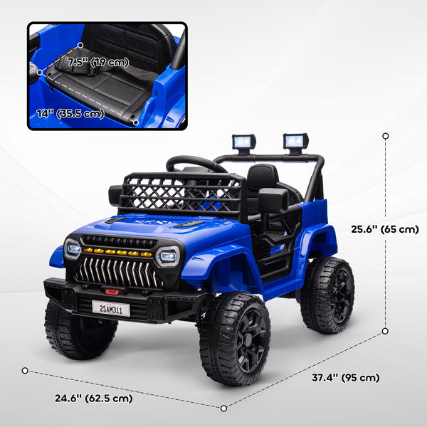 Jeep 12V, voiture électrique pour enfants avec télécommande, suspension, 3 vitesses, phares USB et musique, bleu foncé
