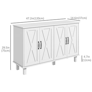 Kitchen dresser with 4 sliding barn doors and 2 adjustable shelves, white