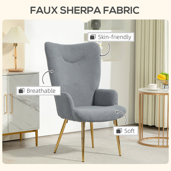 Fauteuil d'appoint en tissu Sherpa avec pieds en métal, gris