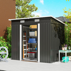 Abri de jardin en métal noir, 2,13 m x 1,22 m, verrouillable, pour outils et autres travaux de rangement.