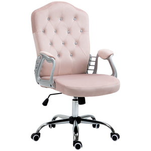 Upholstered velvet office chair with swivel casters, pink