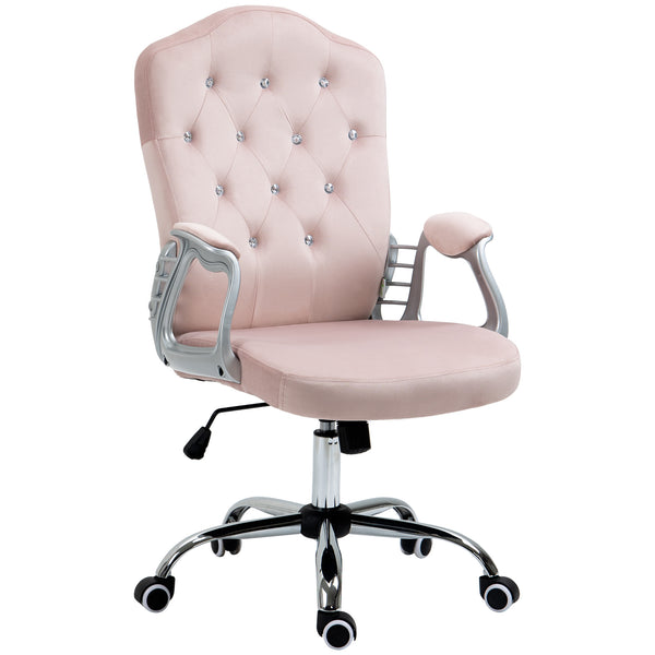 Upholstered velvet office chair with swivel casters, pink