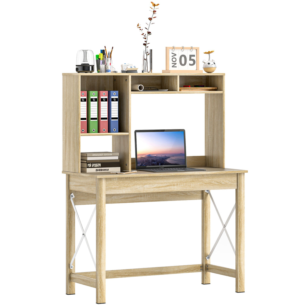 Bureau d'ordinateur avec avec rangement pour écrire, travailler, poste de travail, chêne