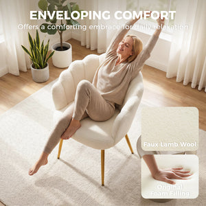 Fauteuil d'appoint, dossier à pétales, style moderne, pieds en métal, couleur crème