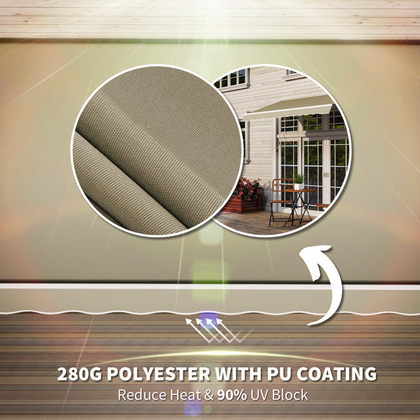 8'x7' Patio Awning Manual Retractable Sun Shade Outdoor Deck Canopy Shelter, Khaki