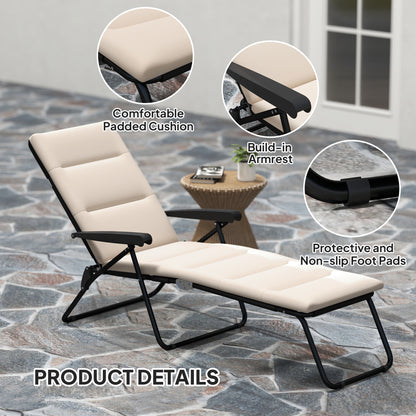 Chaise longue inclinable avec dossier réglable sur 6 positions, beige