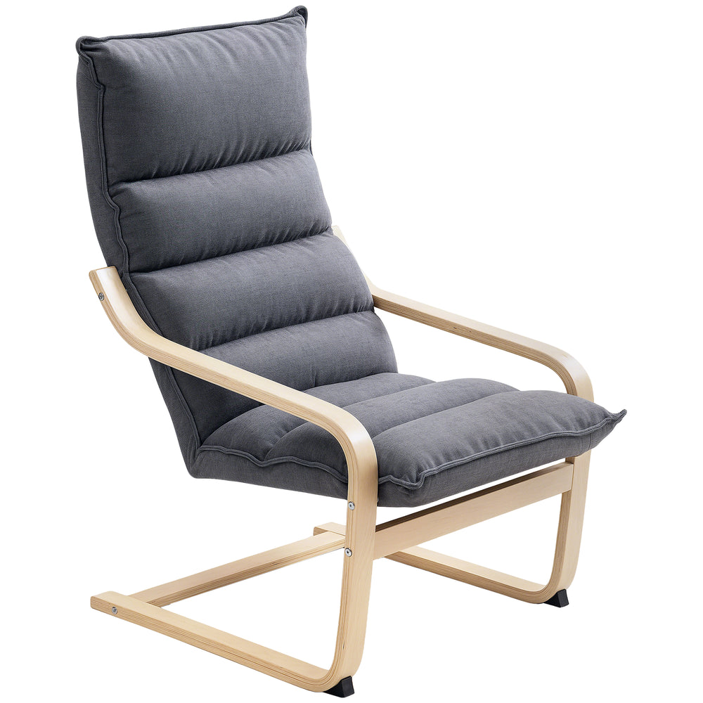 Fauteuil d'appoint en tissu et bois de bouleau avec pieds et accoudoirs incurvés, gris