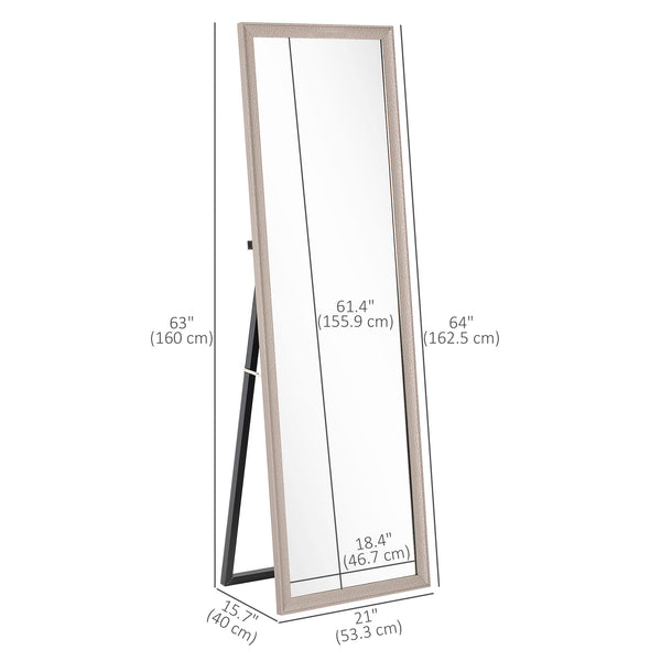 Full length rectangular mirror with frame, on stand, silver bronze color