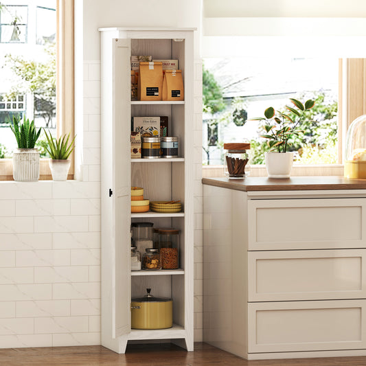 Armoire de rangement de cuisine style ferme 67" avec porte de grange et étagères réglables, blanc