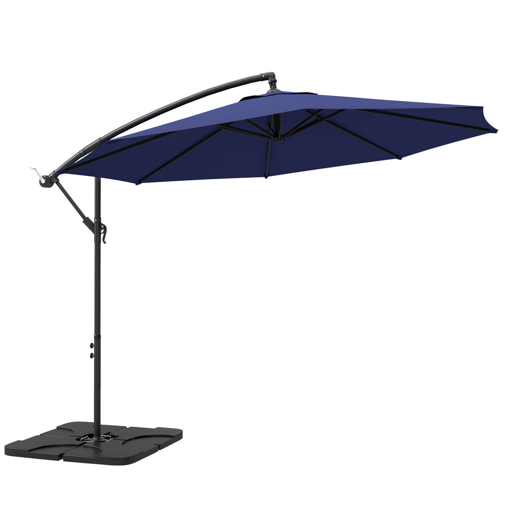 Parasol déporté de 9,6 pieds avec base et manivelle, bleu marine
