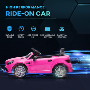 Voiture 12 V avec télécommande parentale, deux moteurs, lumières musicales, roues suspendues, pour 3 à 6 ans, rose