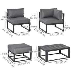 6 Pieces Patio Furniture Set, Space-Saving Sectional Outdoor Daybed with Aluminum Frame and Thickened Cushions, Grey