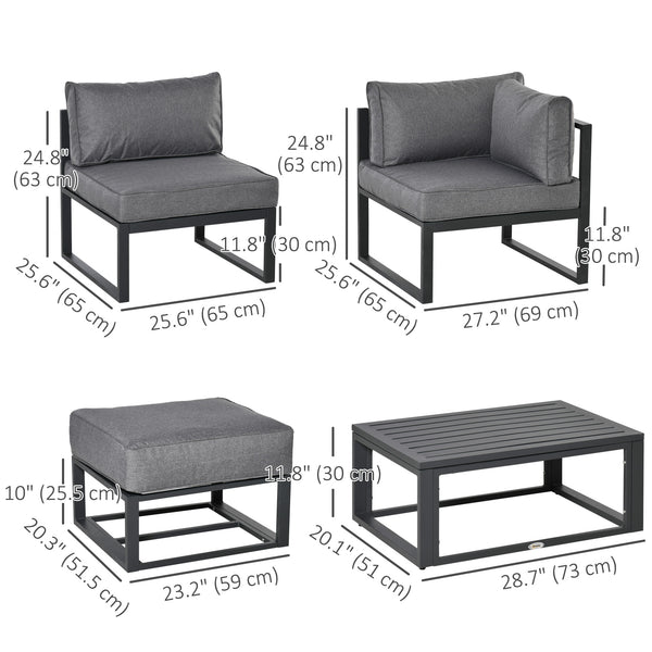 6 Pieces Patio Furniture Set, Space-Saving Sectional Outdoor Daybed with Aluminum Frame and Thickened Cushions, Grey