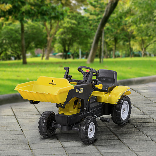 Tracteur à pédales pour enfants de 3 ans, véhicule de chantier à pédales avec chargeur frontal, jaune