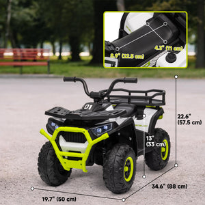 VTT pour enfants, jouet électrique à batterie 12 V avec suspension à ressort, panier de rangement, vitesse élevée et faible, vert