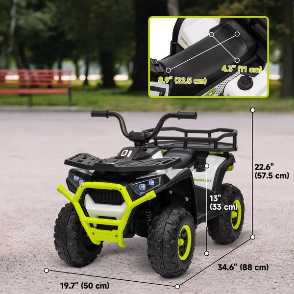 VTT pour enfants, jouet électrique à batterie 12 V avec suspension à ressort, panier de rangement, vitesse élevée et faible, vert