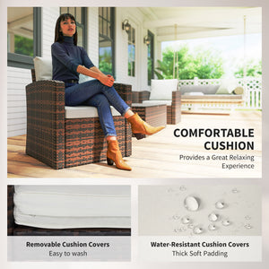 6 Pieces Wicker Patio Furniture Set with Cushions, 7-Seater Rattan Patio Sofa Set with Storage Coffee Table & Side Table, Sectional Outdoor Furniture Set, Cream White